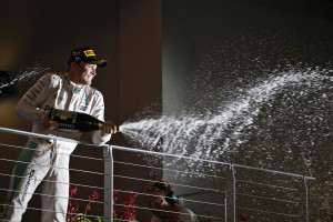 Formula One - F1 - Singapore Grand Prix - Marina Bay, Singapore - 18/9/16. Mercedes' Nico Rosberg of Germany celebrates on the podium after winning the race.  REUTERS/Edgar Su
