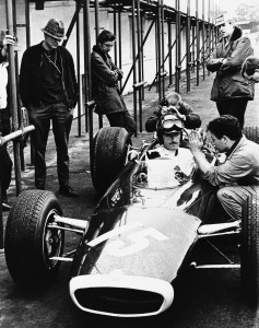 Motor racing champion, Graham Hill, is pictured in the cockpit of the new 16-cylinder, 3-litre BRM Formula 1 car just before he had a special practice run at the Brands Hatch circuit in Kent, England on June 22, 1966, in preparation for the British Grand Prix race to be held on July 16 at this track. (AP Photo)