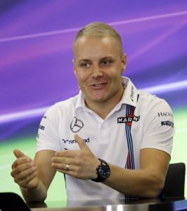 Williams driver Valtteri Bottas, of Finland, responds to a question during a news conference for the Formula One U.S. Grand Prix auto race at the Circuit of the Americas, Thursday, Oct. 20, 2016, in Austin, Texas. (AP Photo/Eric Gay)