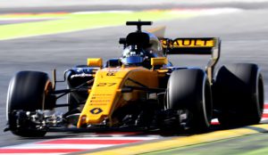 Renault Sport F1 Team's German driver Nico Hulkenberg drives at the Circuit de Catalunya on March 1, 2017 in Montmelo on the outskirts of Barcelona during the third day of the first week of tests for the Formula One Grand Prix season. / AFP PHOTO / JOSE JORDAN