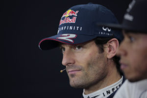 Red Bull driver Mark Webber of Australia listen during a press conference after taking pole position in qualifying for the Japanese Formula One Grand Prix, at the Suzuka circuit in Suzuka, Japan, Saturday, Oct. 12, 2013. (AP Photo/Shizuo Kambayashi)