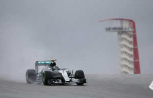 Mercedes driver Nico Rosberg, of Germany, steers his car during the first practice session for the Formula One U.S. Grand Prix auto race at the Circuit of the Americas, Friday, Oct. 23, 2015, in Austin, Texas. (AP Photo/John Locher)