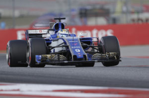 Sauber driver Marcus Ericsson, of Sweden, drives his car during the final practice session for the Formula One U.S. Grand Prix auto race at the Circuit of the Americas, Saturday, Oct. 21, 2017, in Austin, Texas. (AP Photo/Eric Gay)
