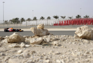 Red Bull driver Max Verstappen of the Netherlands steers his car during the third practice session for the Bahrain Formula One Grand Prix, at the Formula One Bahrain International Circuit in Sakhir, Bahrain, Saturday, April 15, 2017. The Bahrain Formula One Grand Prix will take place on Sunday. (AP Photo/Hassan Ammar)