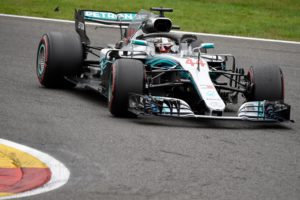 Mercedes' British driver Lewis Hamilton competes during the Belgian Formula One Grand Prix at the Spa-Francorchamps circuit in Spa on August 26, 2018. (Photo by JOHN THYS / AFP)