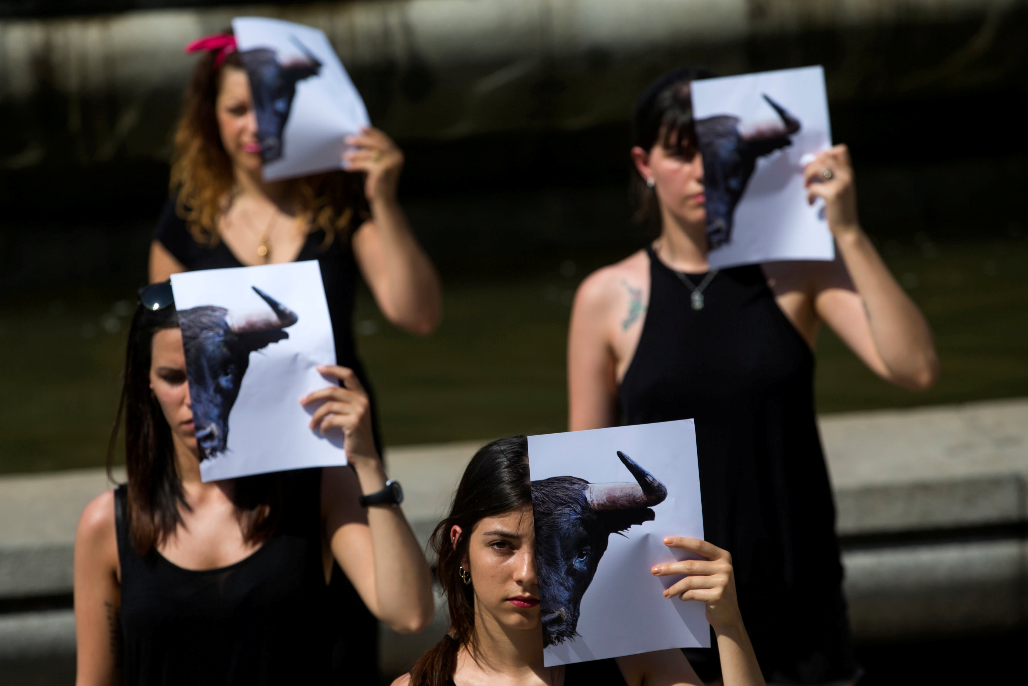 MADRID 2017-06-22 Animal rights activists take part in a protest against bullfighting in Madrid, Spain June 21, 2017. REUTERS/Juan Medina TPX IMAGES OF THE DAY Photo: / REUTERS / TT / kod 72000
