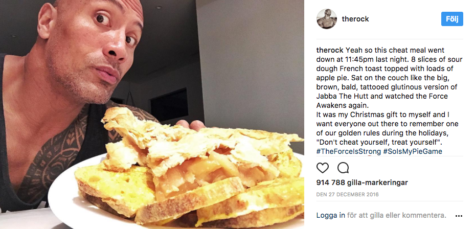 Skådespelaren och fitnessmodellen Dwayne "The Rock" Johnsson är känd för sina enorma cheatmeals. Och den killen har INTE en tråkig kropp...